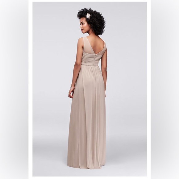 Pewter Gray David’s Bridal Long Illusion Mesh dress - Picture 6 of 7